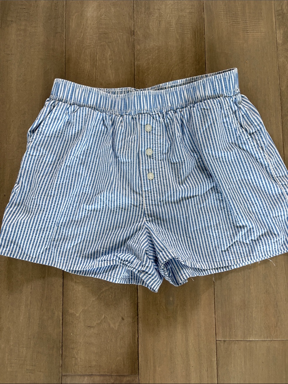 Forever 21 Blue and White Striped High Waist Shorts